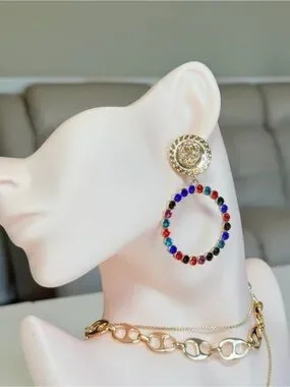 Gold Multicolor Crystals Earrings - Women Jewelry